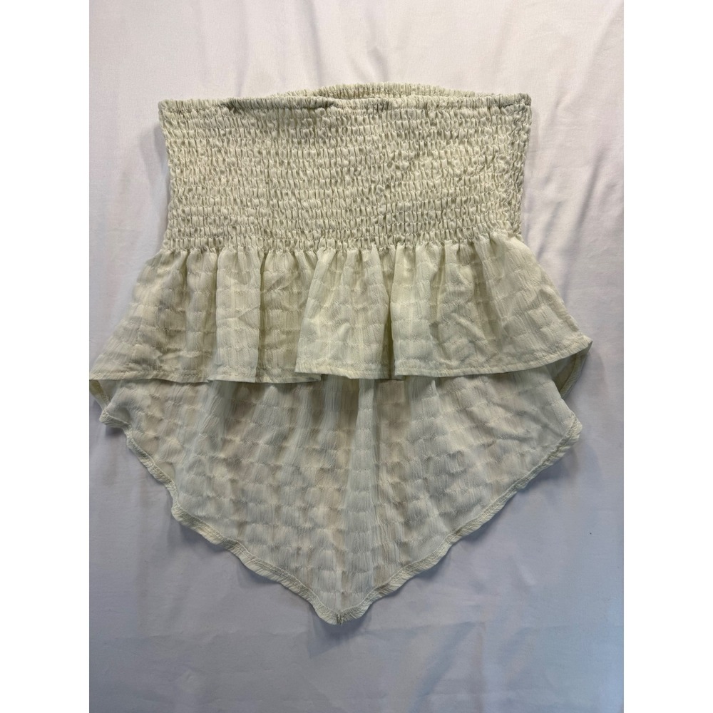 SHEIN Women Smocked Tube Top Small Cream Ruffle Handkerchief Hem Strapless Boho